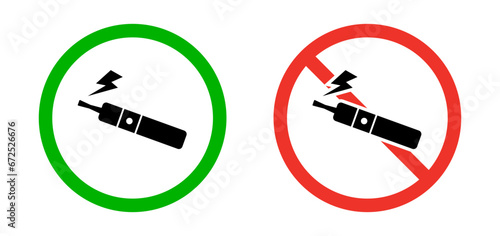 Electronic cigarette vaping allowed icon and electronic cigarette vaping not allowed icon. Vector.