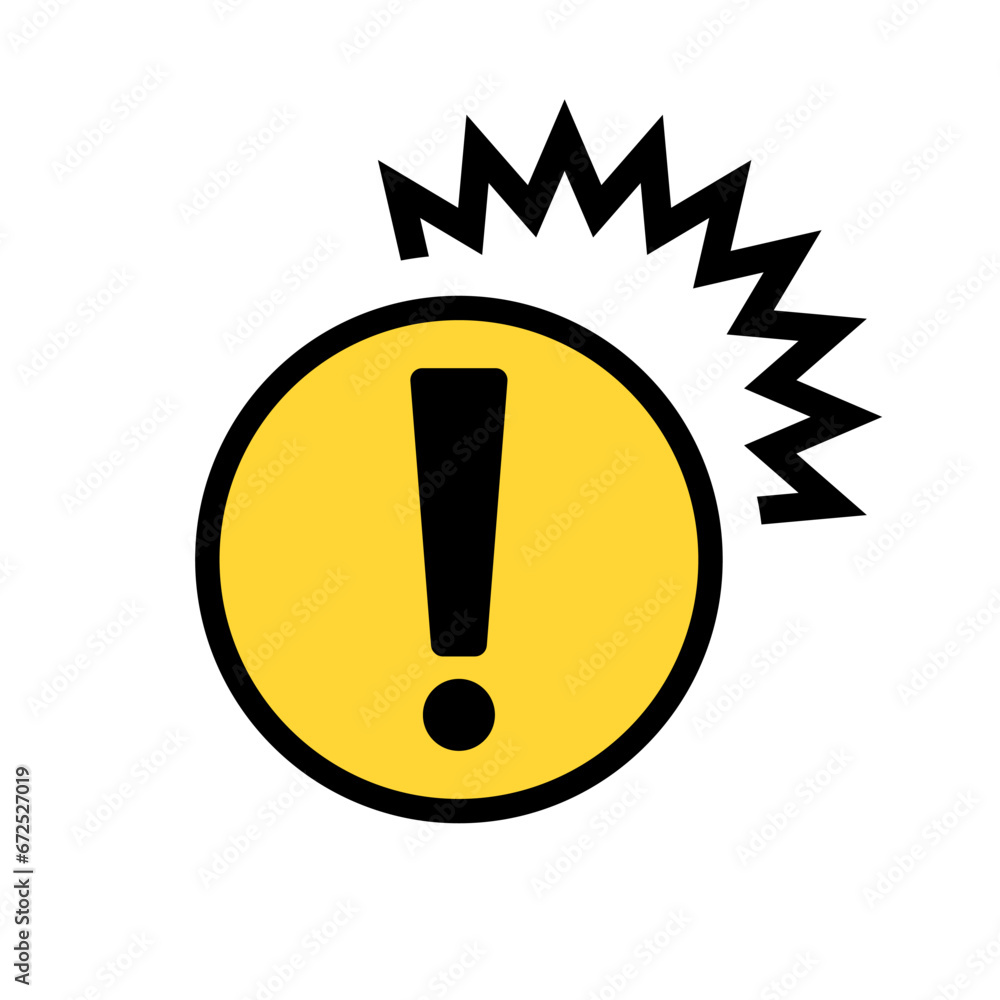 Emphasized round caution icon. Warning or reaction icon. Vector. Emphasized round caution icon. Warning or reaction icon. Vector.