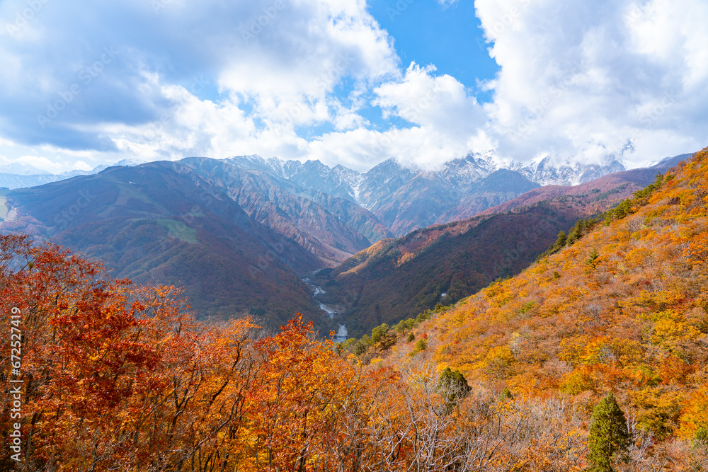 秋の紅葉と白馬岳