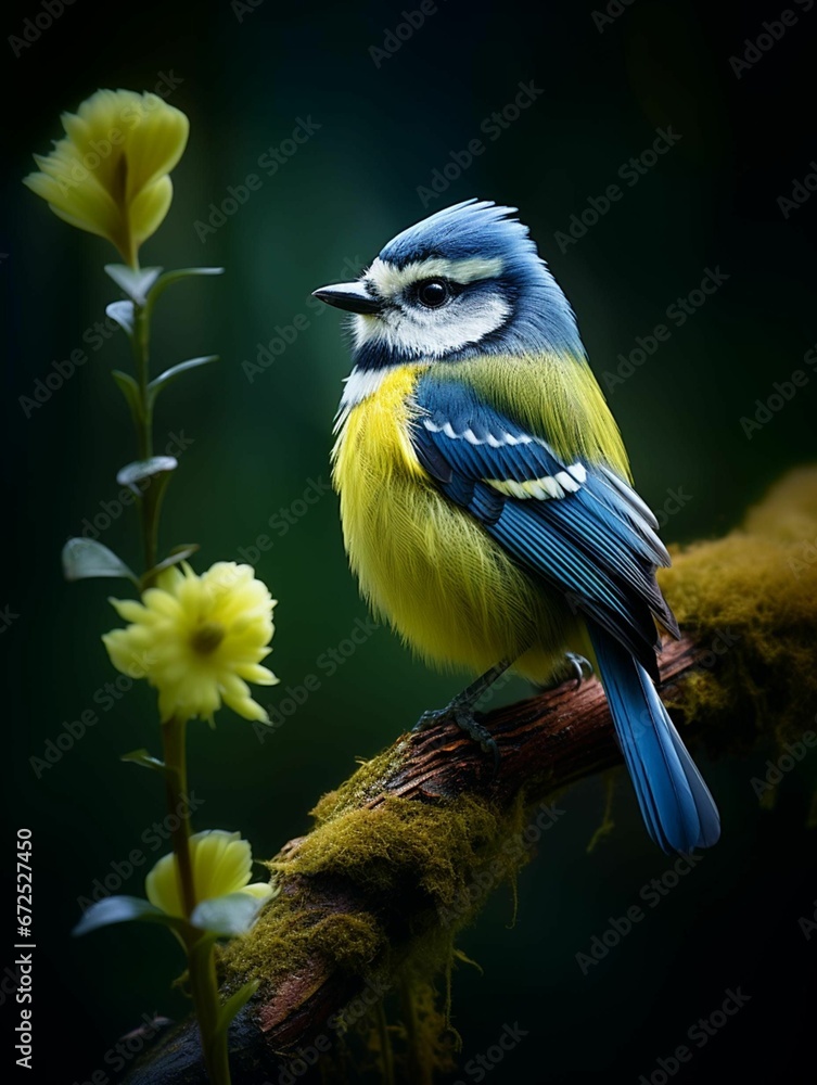 Obraz premium AI generated illustration of a vivid blue bird perched atop a tree branch