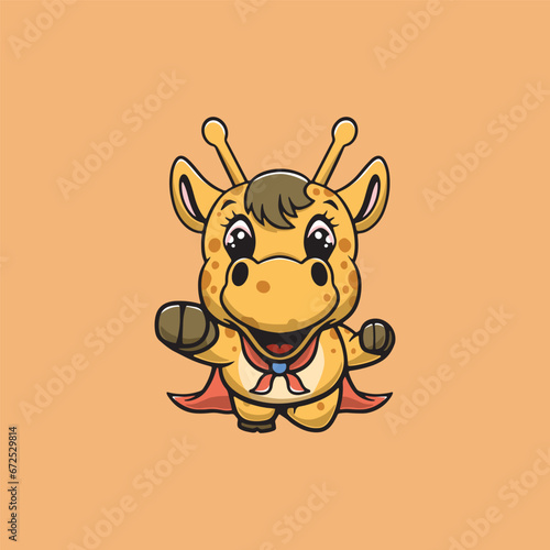 Cute hero giraffe flying cartoon illustration