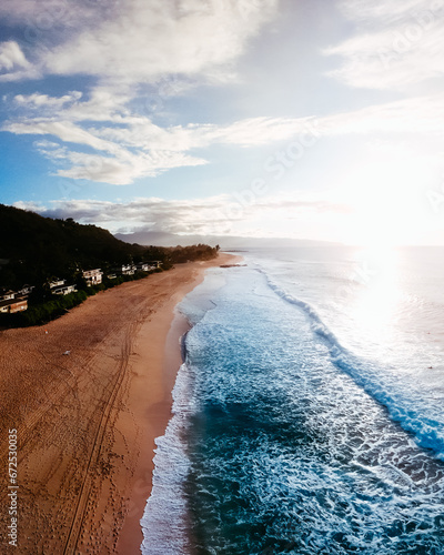 north shore in hawaii coastline drone view