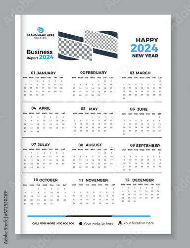 2024 One page wall calendar design template