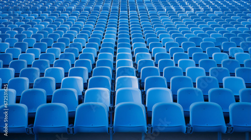 a large group of blue chairs in a stadium