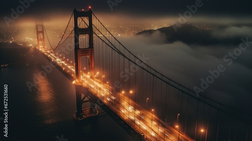 Golden Gate Bridge in San Francisco, California, USA at foggy morning.