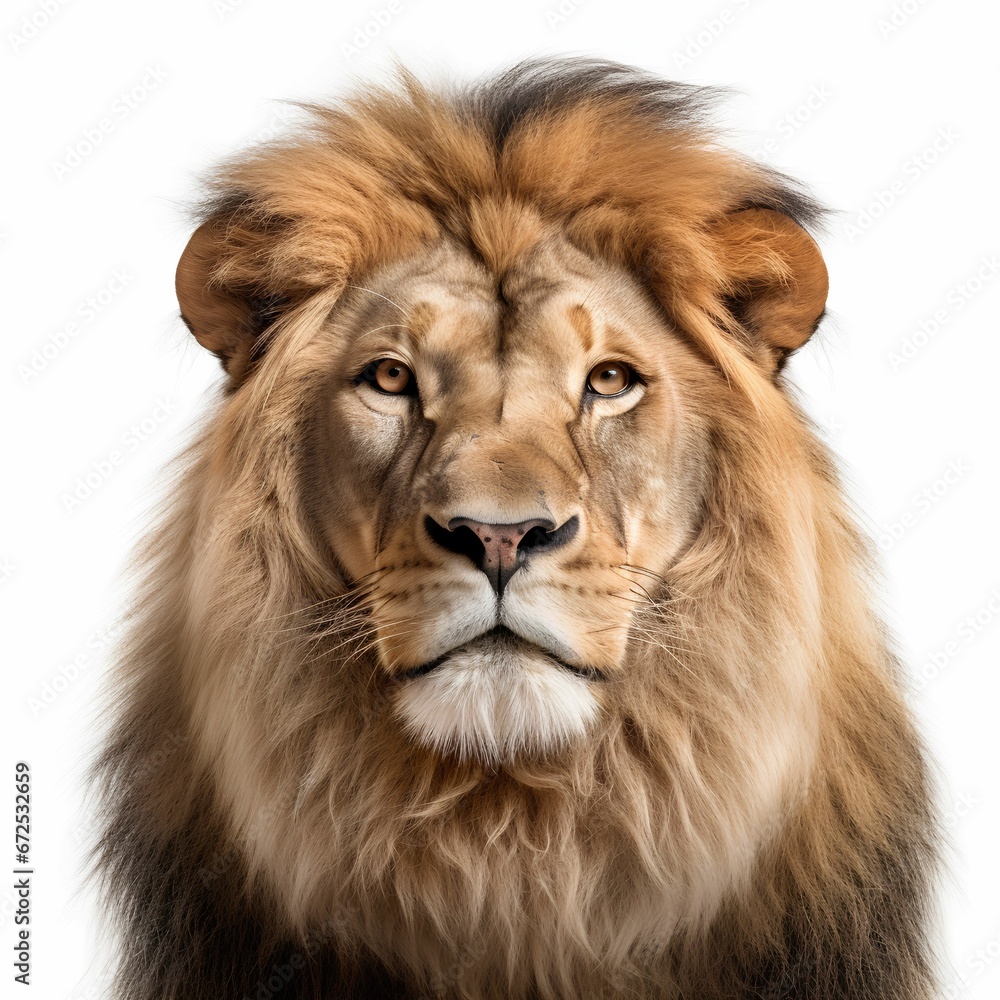 AI generated illustration of Majestic lion standing on white background