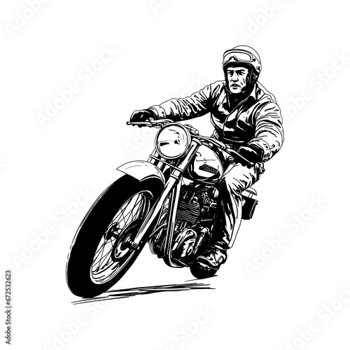 bikers riding a motorcycle skull riding a motorcycle.vector hand drawing,Shirt designs, biker, disk jockey, gentleman, barber and many others	