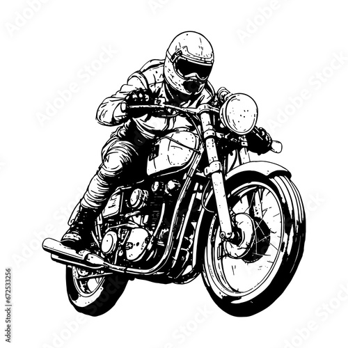 bikers riding a motorcycle skull riding a motorcycle.vector hand drawing,Shirt designs, biker, disk jockey, gentleman, barber and many others	