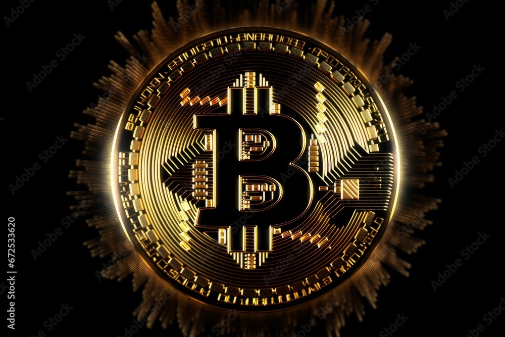 Fototapeta premium Bitcoin. Cryptocurrency concept. Golden bitcoin on black background.