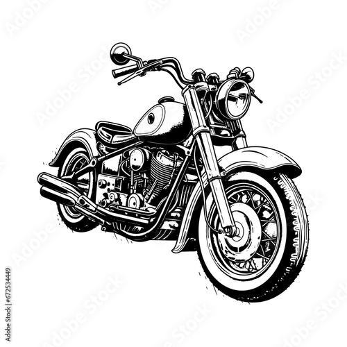 Retro motorcycle, black and white detailed vector illustration isolated without backdrop, chopper. Icon of a stylish vintage motorbike with details for decoration and design without a background	 photo