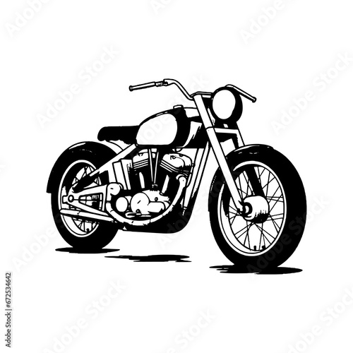 Retro motorcycle, black and white detailed vector illustration isolated without backdrop, chopper. Icon of a stylish vintage motorbike with details for decoration and design without a background	 photo