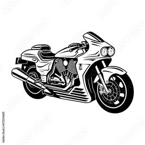 Retro motorcycle, black and white detailed vector illustration isolated without backdrop, chopper. Icon of a stylish vintage motorbike with details for decoration and design without a background	 photo