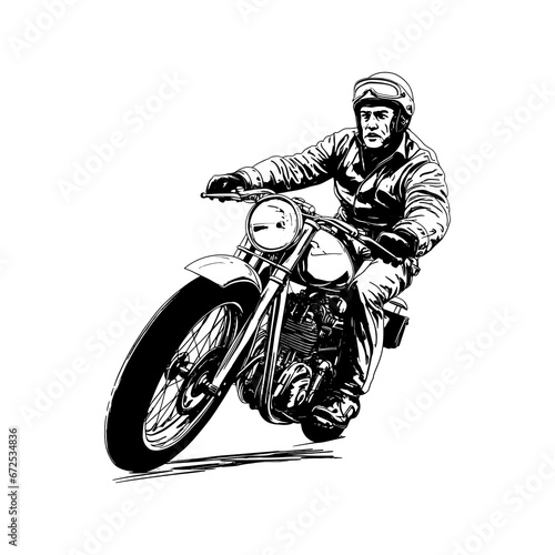 Retro motorcycle, black and white detailed vector illustration isolated without backdrop, chopper. Icon of a stylish vintage motorbike with details for decoration and design without a background	 photo