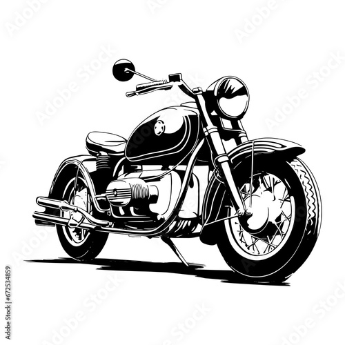 Retro motorcycle, black and white detailed vector illustration isolated without backdrop, chopper. Icon of a stylish vintage motorbike with details for decoration and design without a background	 photo