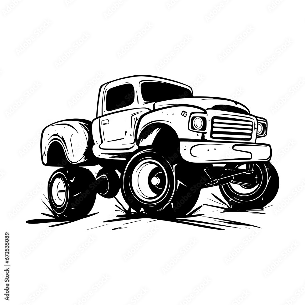 American Classic Truck Muscle Cars , hot rod, vintage ,Black and White hot rod cartoon	