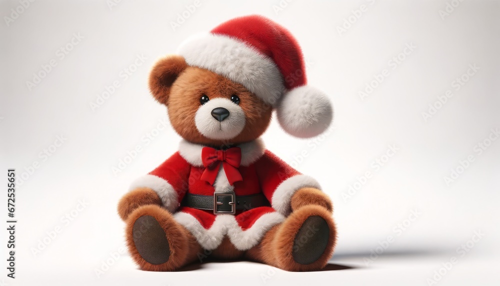 teddy bear wearing red and white santa suit