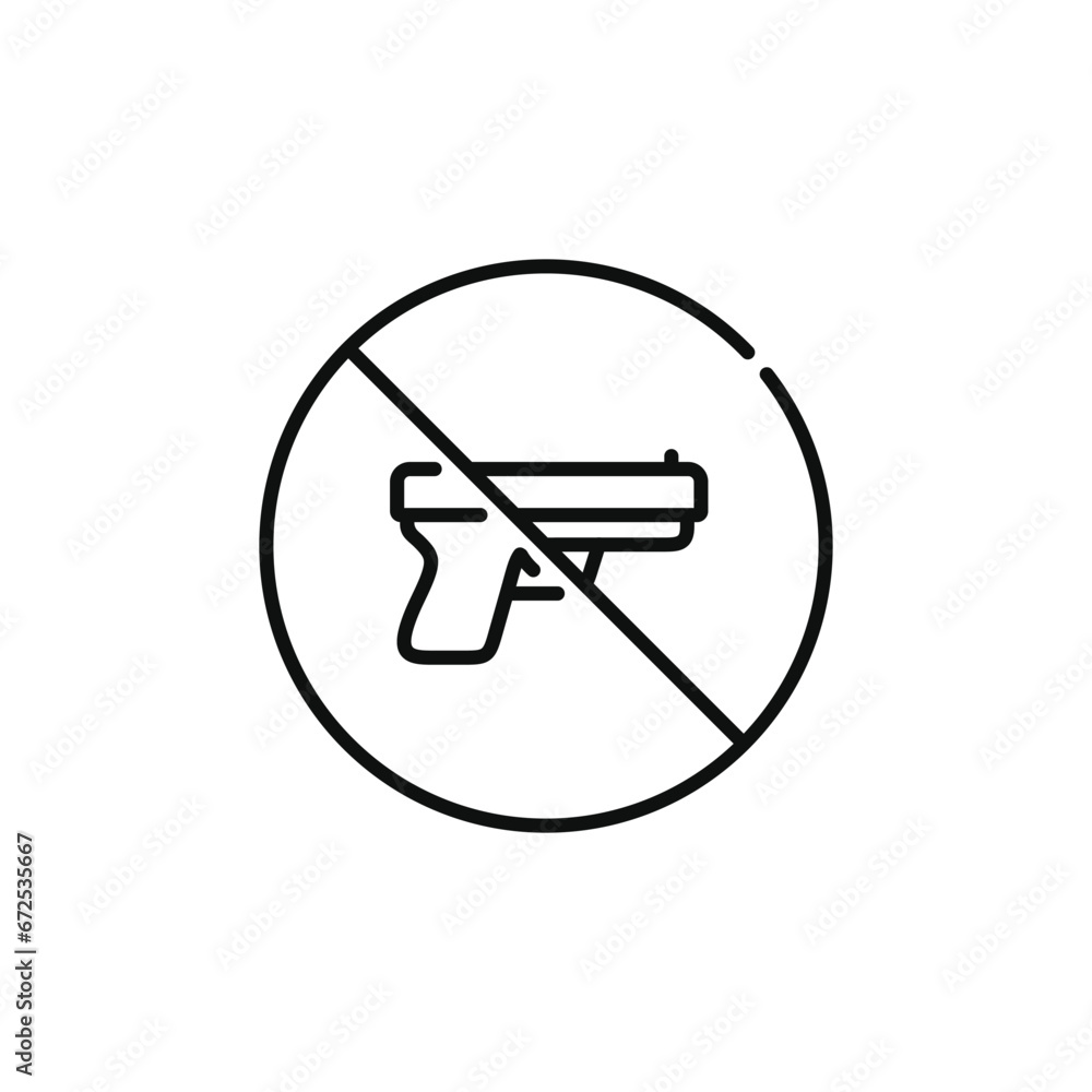 No guns line icon symbol isolated on white background. No weapon allowed line icon No guns line icon symbol isolated on white background. No weapon allowed line icon