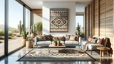 photograph of a southwestern desert style living room den interior design