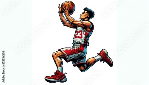 2D illustration of a professional basketball player shooting the basketball