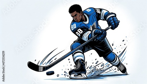 An ice hockey player isolated against a white background
