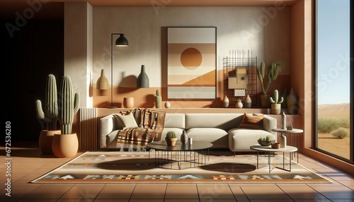 photograph of a southwestern desert style living room den interior design photo