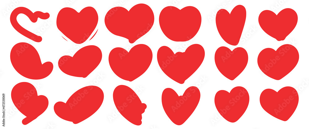 Collection of Love Heart Symbol Icons outline hand drawing