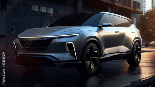 A chinese EV SUV sketch render, features clean front facial and silver body color © JKLoma