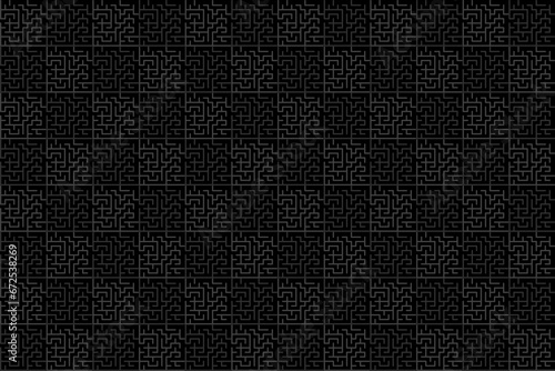 Abstract geometric seamless pattern with Maze Art Design in  gray on black  background.Vector illustration.For masculine shirt textile cover blanket wallpaper all over print