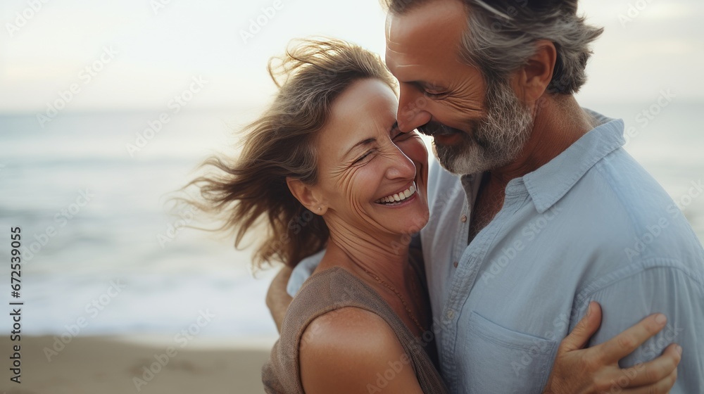 Middle-aged couple gazing into eyes sharing moment with connection enriched by countless shared experiences. Loving adult couple with love stronger over years nurtured by wonderful shared experience Middle-aged couple gazing into eyes sharing moment with connection enriched by countless shared experiences. Loving adult couple with love stronger over years nurtured by wonderful shared experience