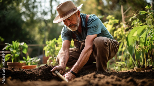 Mature man working in the garden