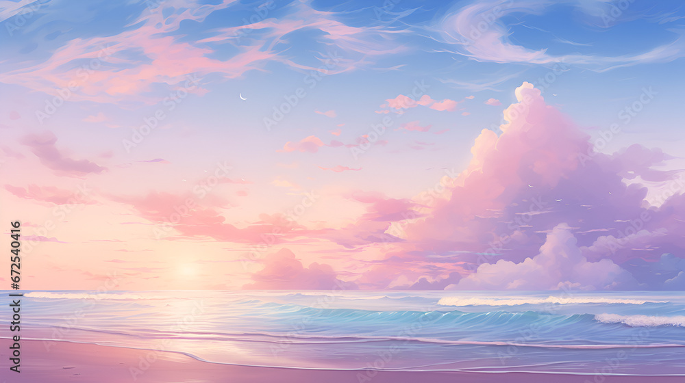 Obraz premium Beautiful Sunset on the Beach. Sunrise over water