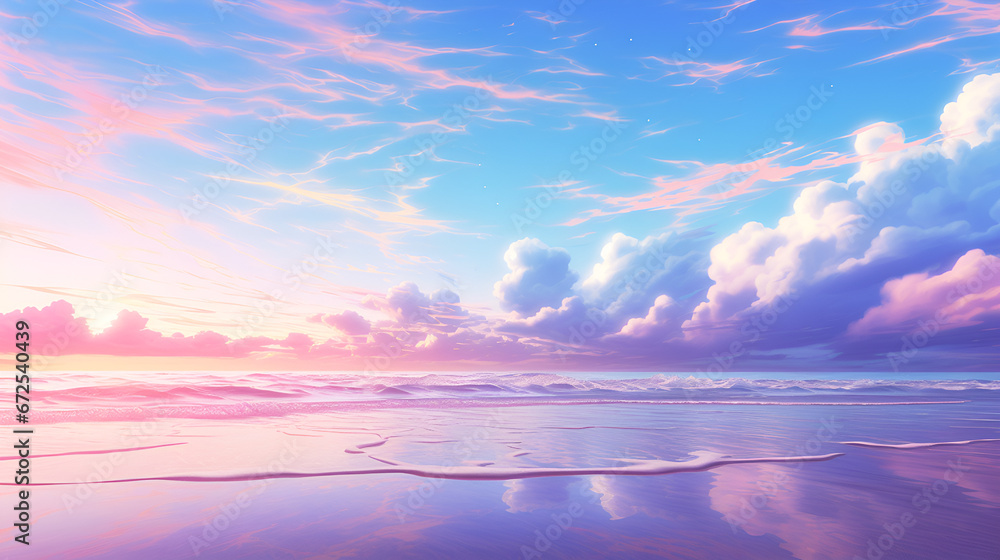 Fototapeta premium Beautiful Sunset on the Beach. Sunrise over water