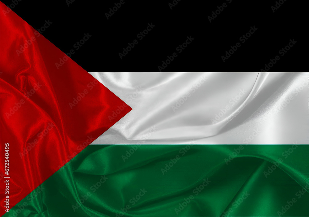 Fototapeta premium Waving silk flag of Palestine