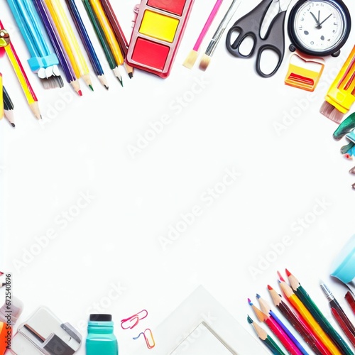 Back to School Stationeries and Office Supplies White Background