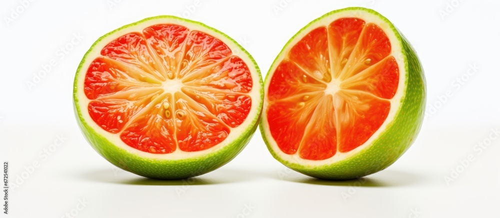 Manipulating the photo to illustrate the idea of GMO place a tomato within a sliced lime on a white backdrop Manipulating the photo to illustrate the idea of GMO place a tomato within a sliced lime on a white backdrop