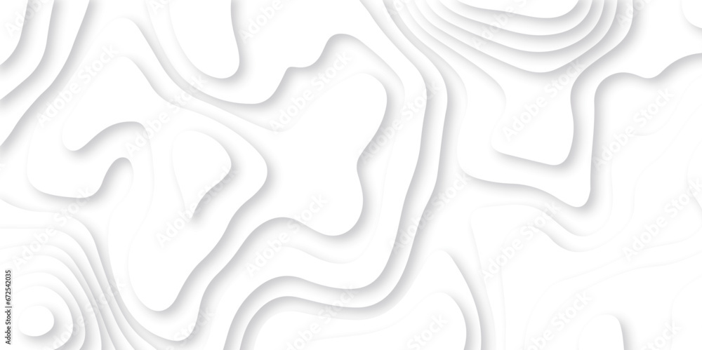 Abstract white paper cut background with lines. Background of the topographic map. White wave paper curved reliefs abstract background. Realistic papercut decoration textured with wavy layers.