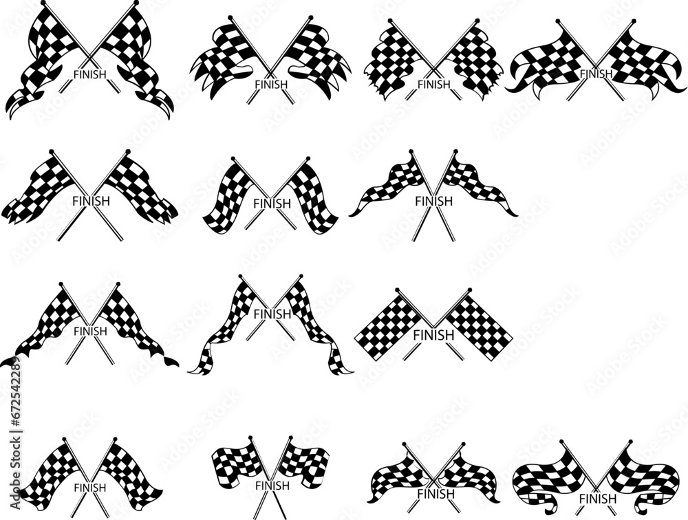 Auto Racking Flags Collage Vector black and white checkered auto racing flags and finishing tape ...