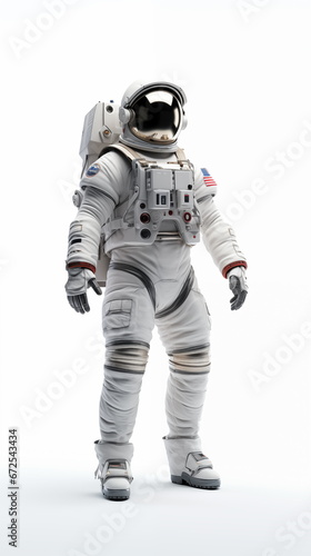 Futuristic American astronaut spacesuit or Extravehicular Mobility Unit with white backdrop