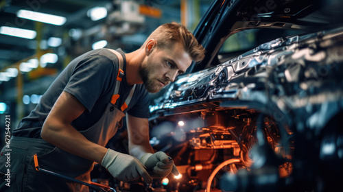 People worker on Automobile assembly line production