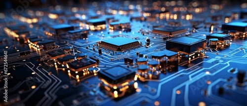 modern technology material with a blue circuit board . photo