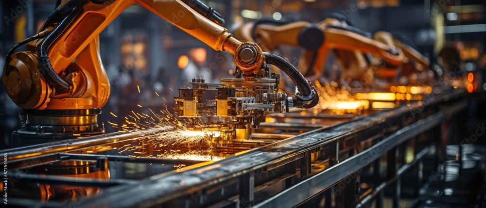 In the industrial, using a robot arm . In the industrial, using a robot arm .