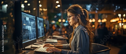 A female coder or software programmer . photo