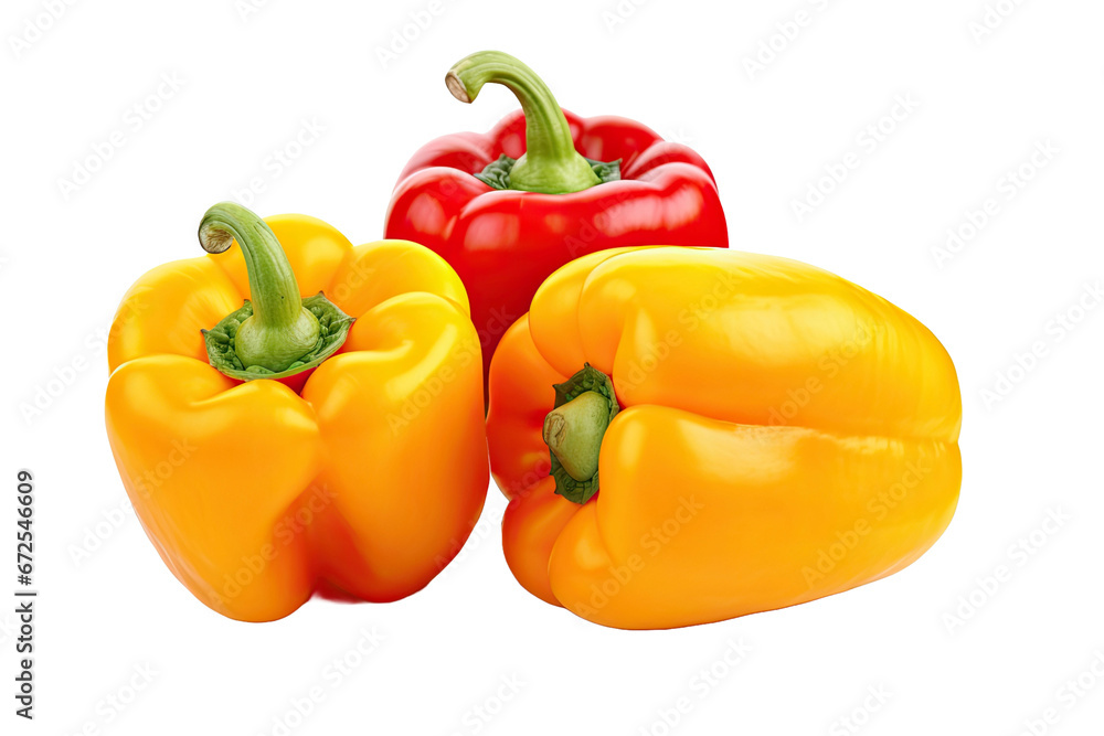 Fresh red, orange and yellow Bell peppers isolated on white