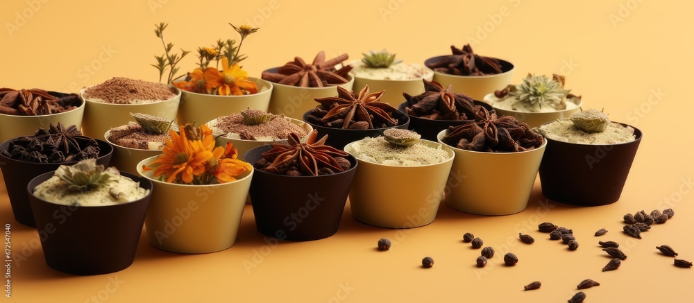 Fototapeta premium Spiced and seeded cupcakes served on trays