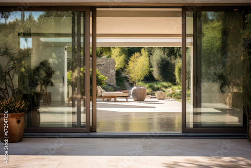 home entrance with large glass sliding doors