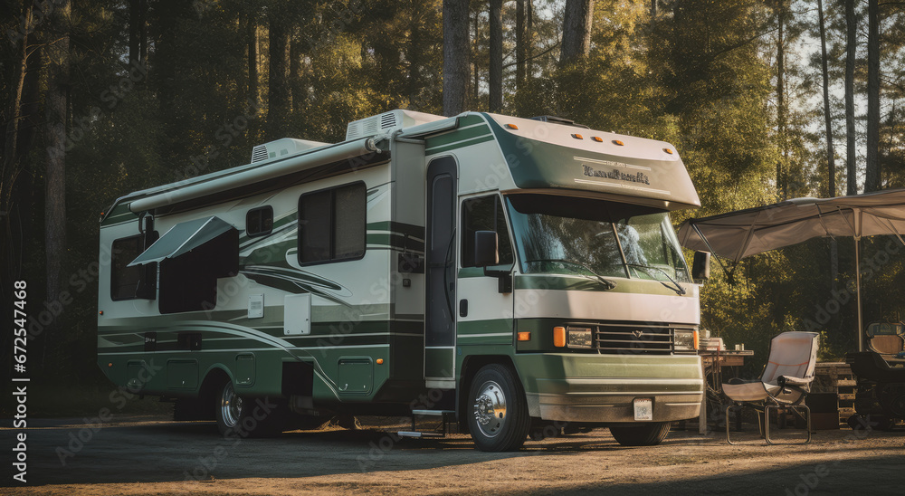  large rv in campground sitting in the sun