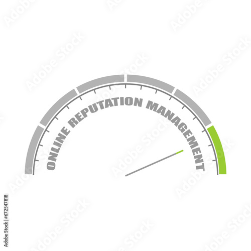ORM - Online Reputation Management acronym. Business concept. Instrument scale with arrow. Colorful infographic gauge element.