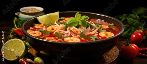 Thai cuisine s Tom Yam Kung a zesty and flavorful dish features a spicy kick