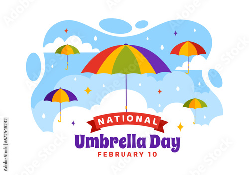 National Umbrella Day Vector Illustration on 10 February with Umbrellas at Rainy Weather or Monsoon Season in Flat Cartoon Background Design