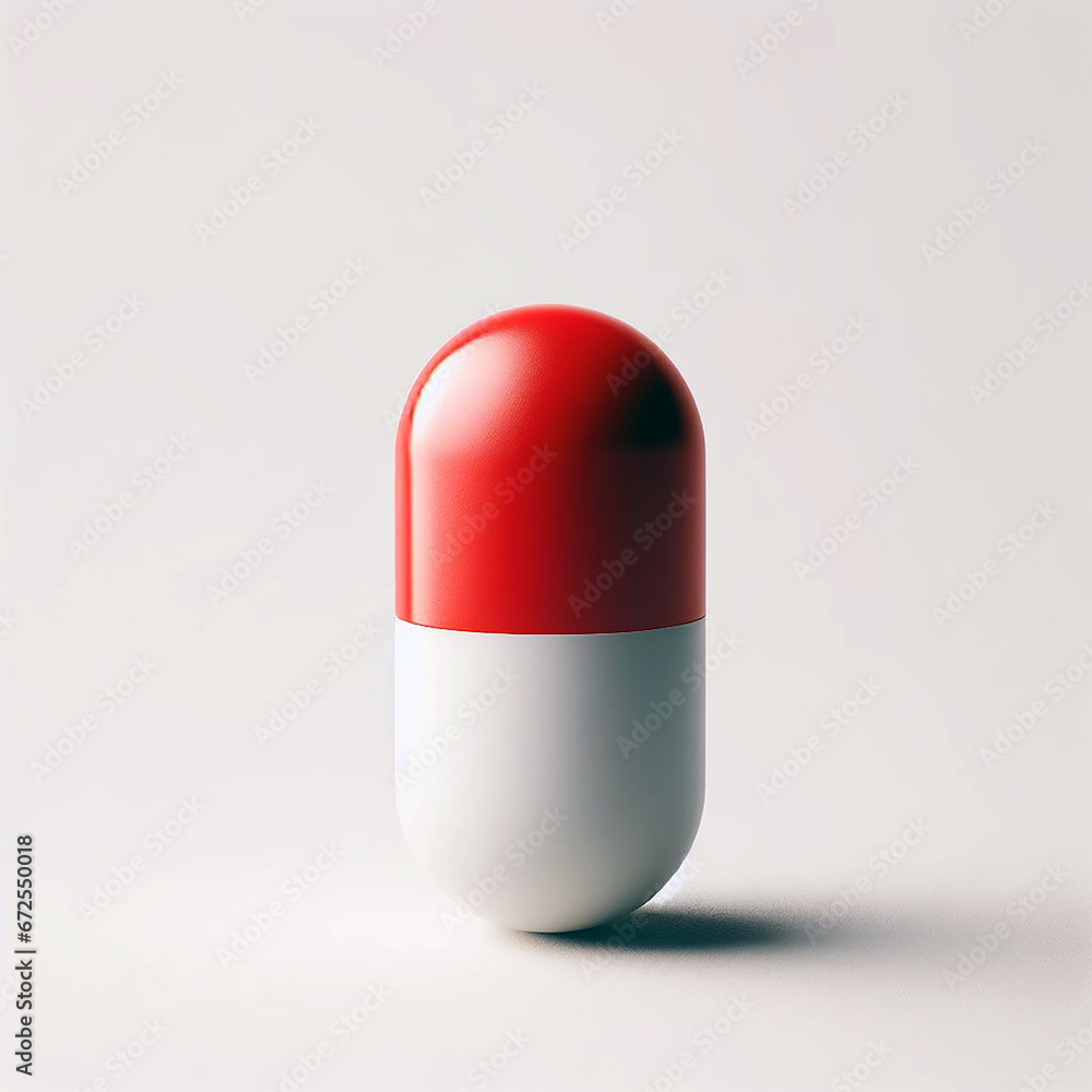 Red and white macro single pill capsule on a blue background 1 Red and white macro single pill capsule on a blue background 1
